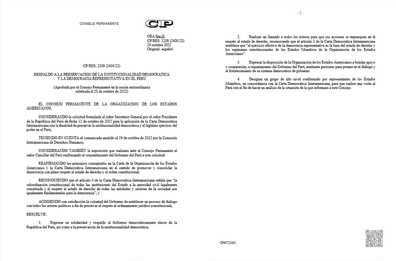 ¿Es posible que la resolución de la OEA que «respalda a Castillo» afecte alguna investigación en su contra?
