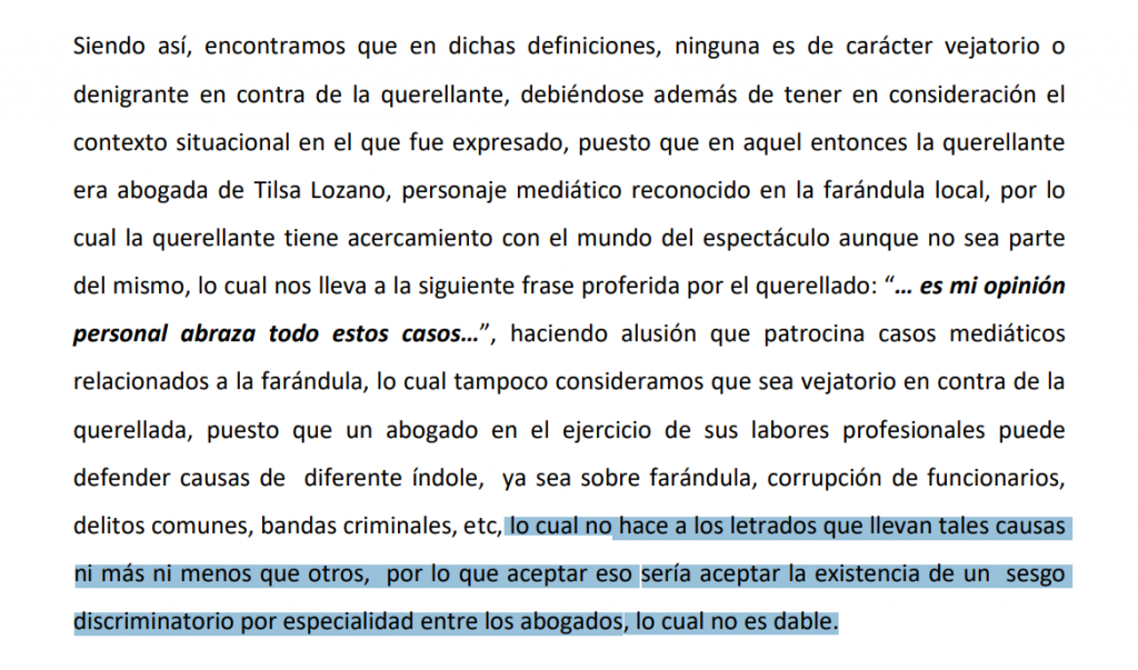 Sentencia en segunda instancia: sesgo discriminatorio por especialidad entre abogados. Caso Rodrigo González vs. Katty Cachay